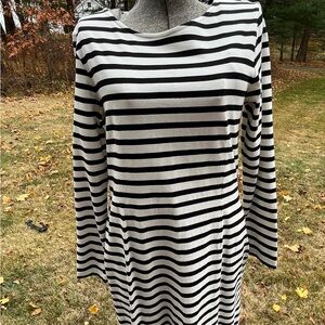 J. Crew Black and White Striped Long Sleeve Dress
